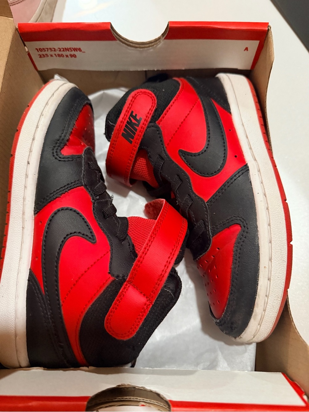 Nike Court Borough Mid 2 Kids Sneakers – Size 12C, Red and Black Velcro